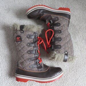 Sorel Womens Tofino Waterproof Winter Boots Size 8 Brown/Orange Tweed Quilted